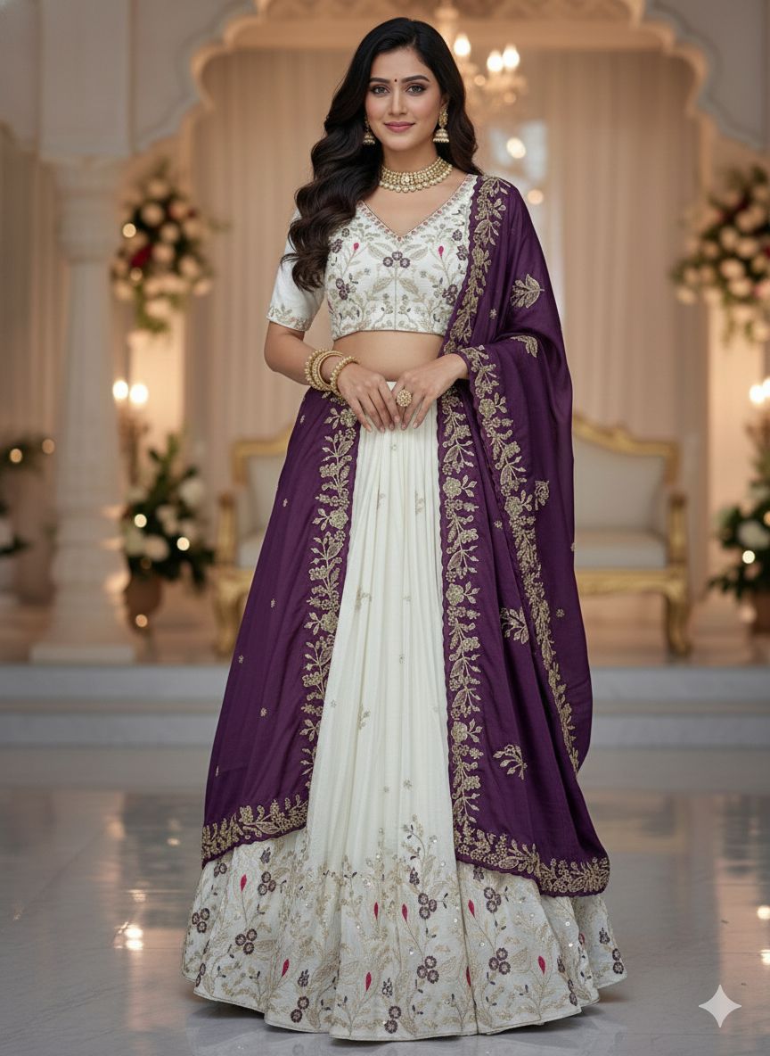 Embroidered Chinon Lehenga Choli with Dupatta for Women – Festive & Wedding Wear - Vastra Collection