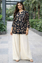 black floral rayon kurti palazzo set for women