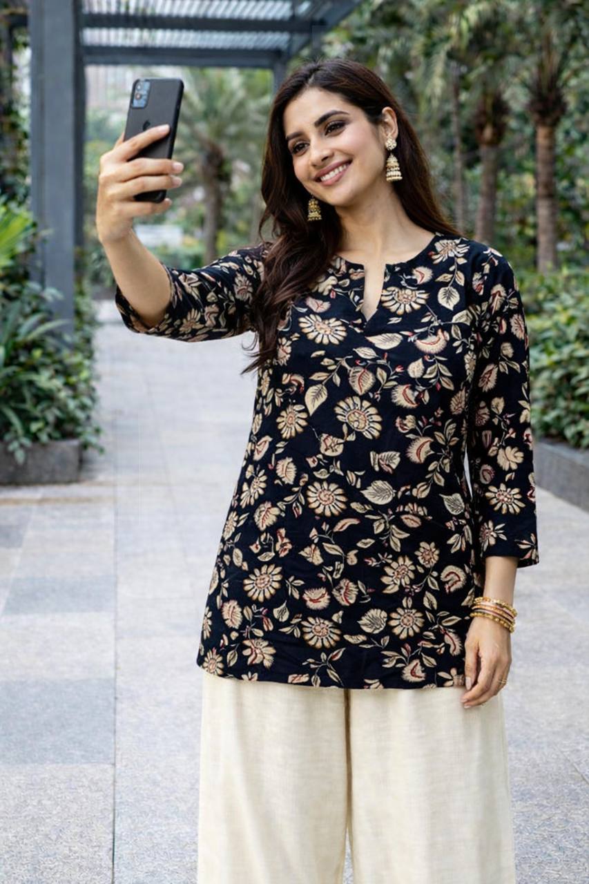 black printed rayon kurti with palazzo women outfit