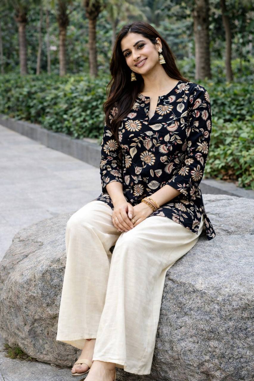 comfortable floral kurti palazzo daily wear set