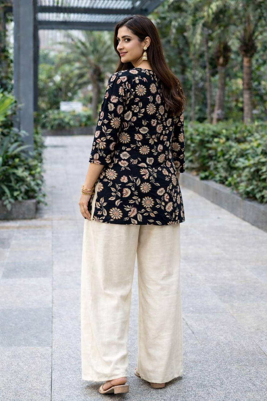 stylish black kurti palazzo co ord outfit women