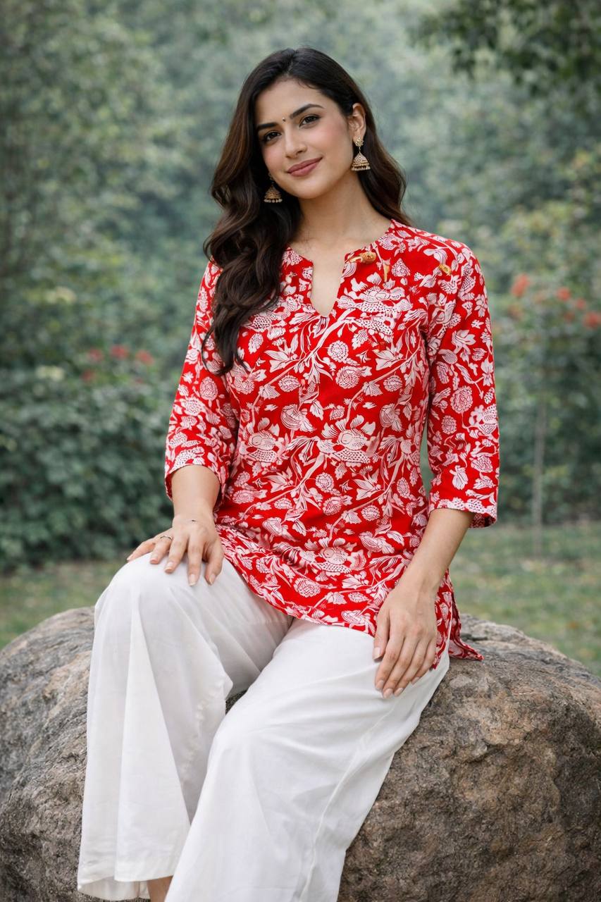casual floral kurti palazzo set for women