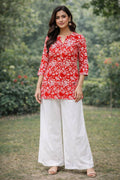 red floral rayon kurti palazzo set for women
