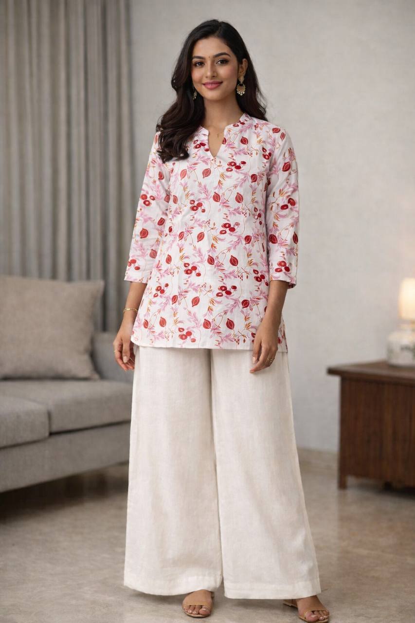floral printed rayon kurti palazzo set for women