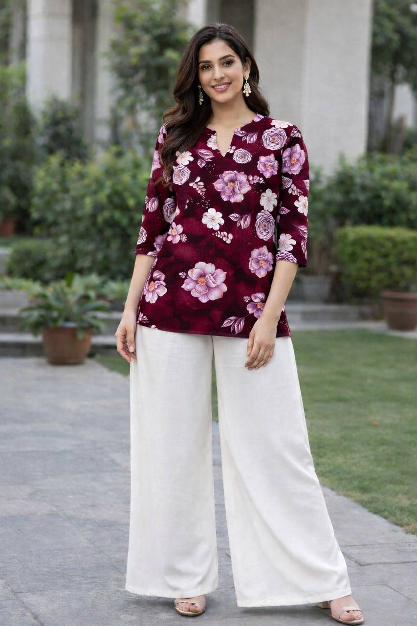 floral printed rayon kurti palazzo set for women