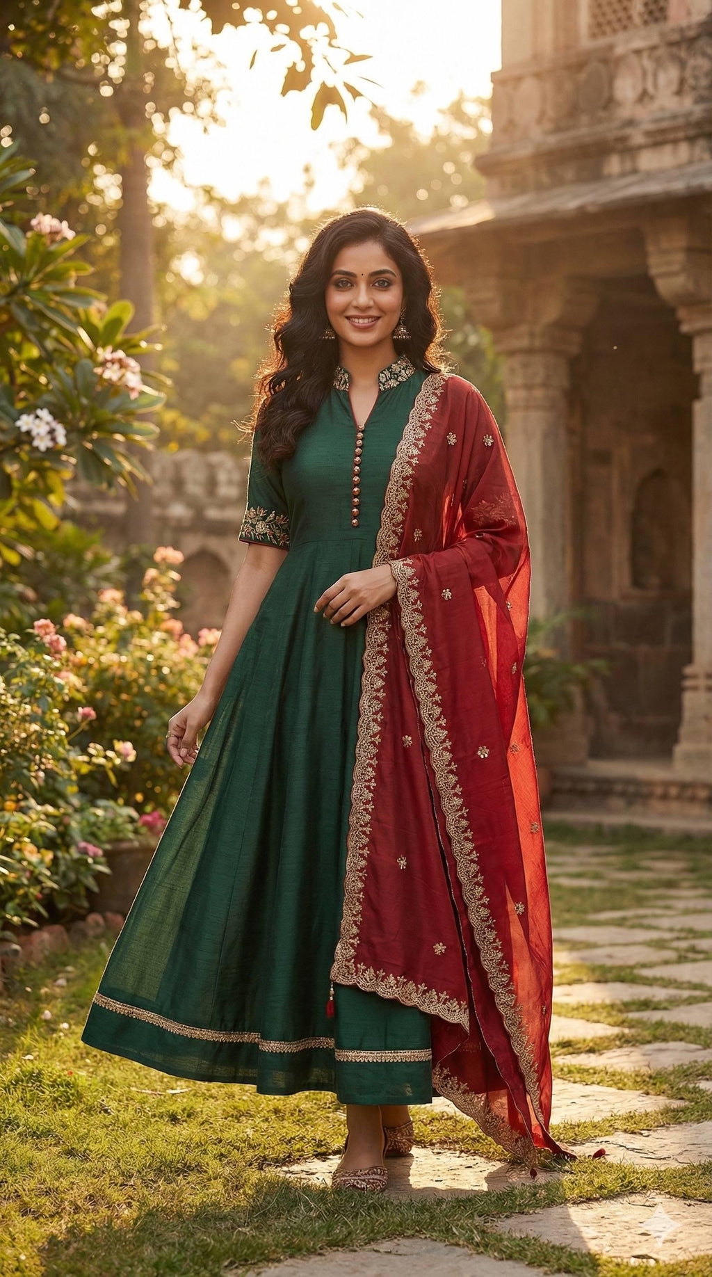 emerald green anarkali kurta set for women  