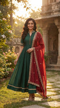 emerald green anarkali kurta set for women  