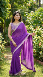 purple georgette saree for women  