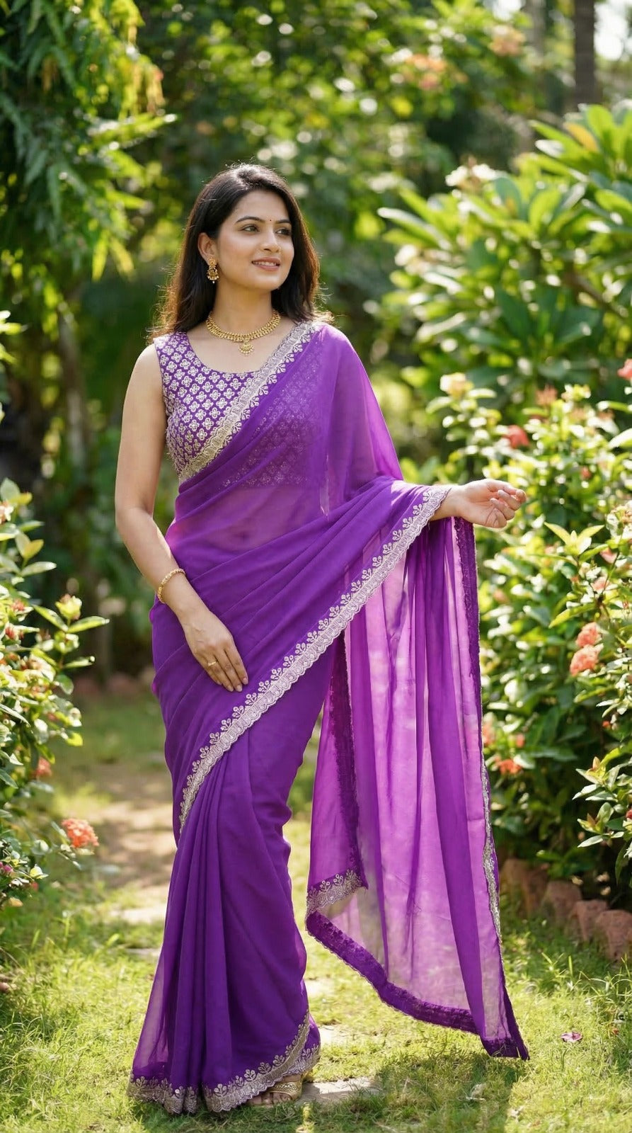 purple georgette saree for women  