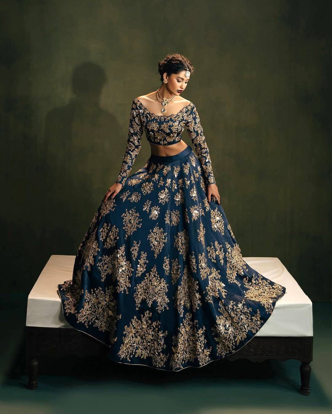 navy blue designer lehenga choli  