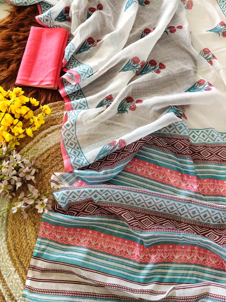 cotton linen saree  
