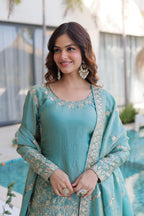 Peach & Sky Blue Designer Sharara Set with Dupatta | Premium Festive Wear
