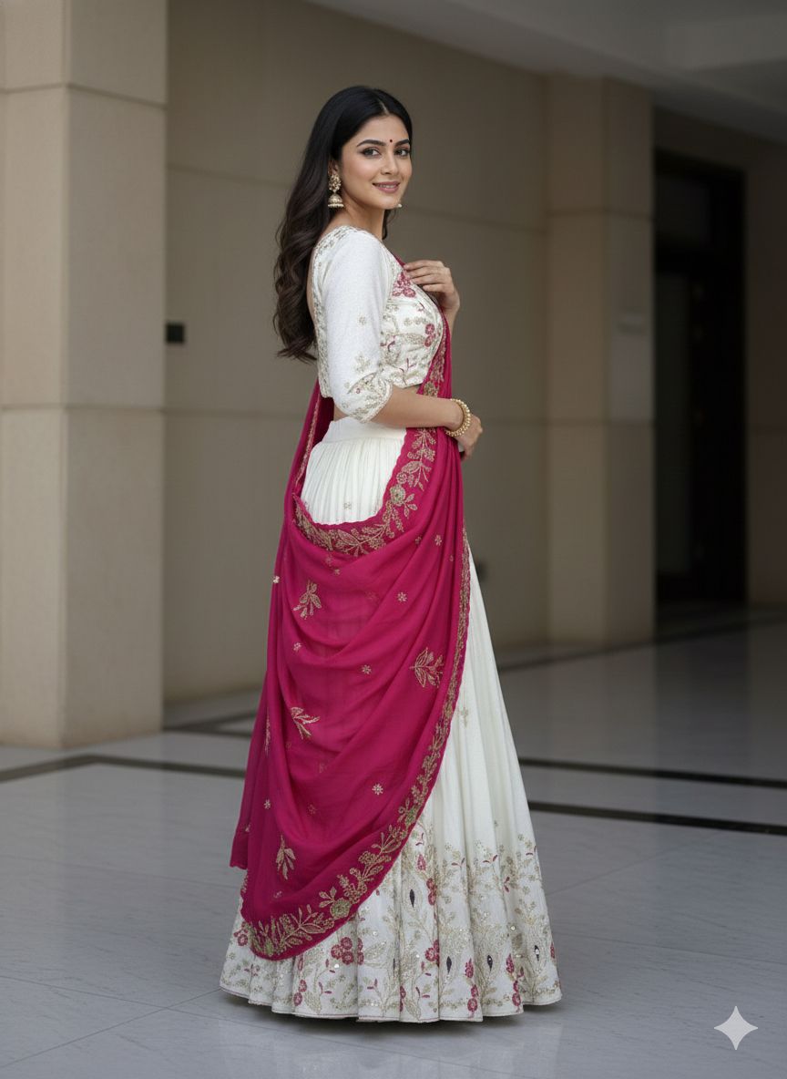 Embroidered Chinon Lehenga Choli with Dupatta for Women – Festive & Wedding Wear - Vastra Collection