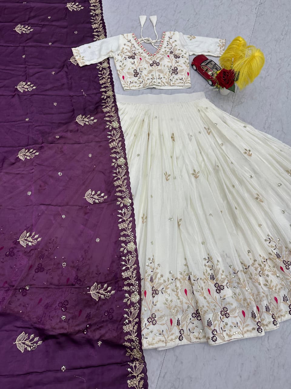 Embroidered Chinon Lehenga Choli with Dupatta for Women – Festive & Wedding Wear - Vastra Collection
