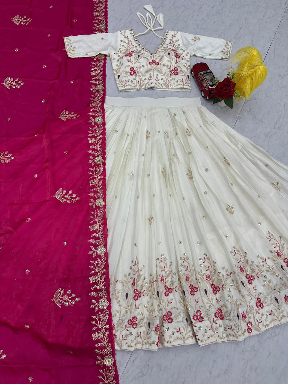 Embroidered Chinon Lehenga Choli with Dupatta for Women – Festive & Wedding Wear - Vastra Collection