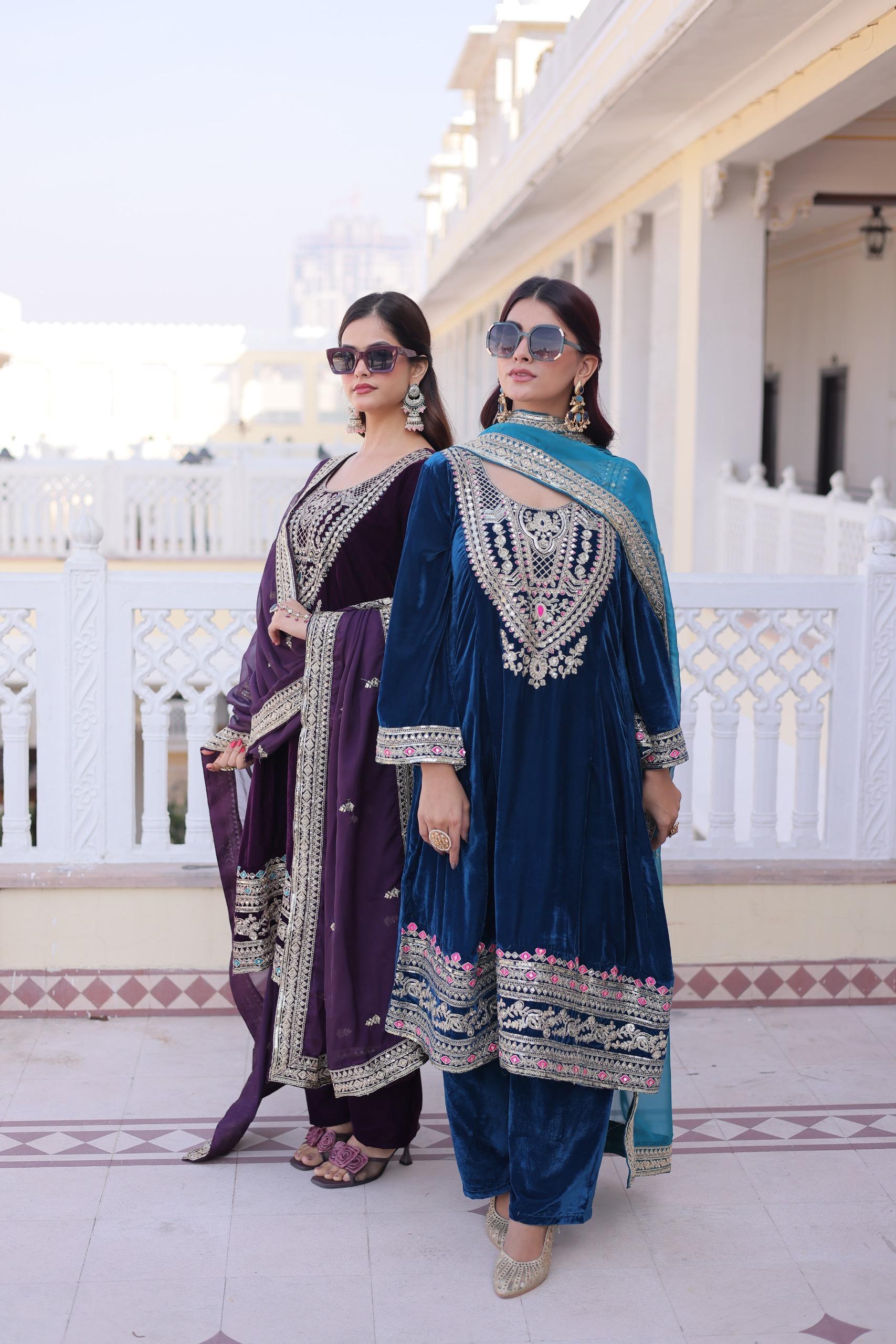 Velvet embroidered suit for women
