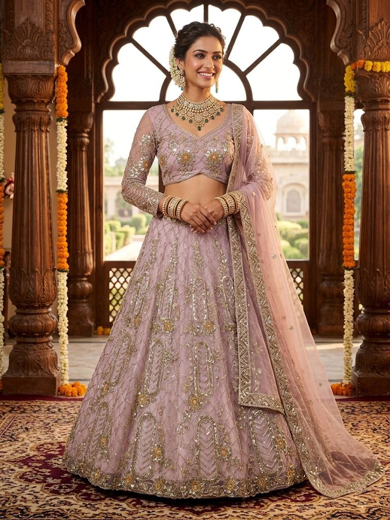 baby pink designer silk lehenga india