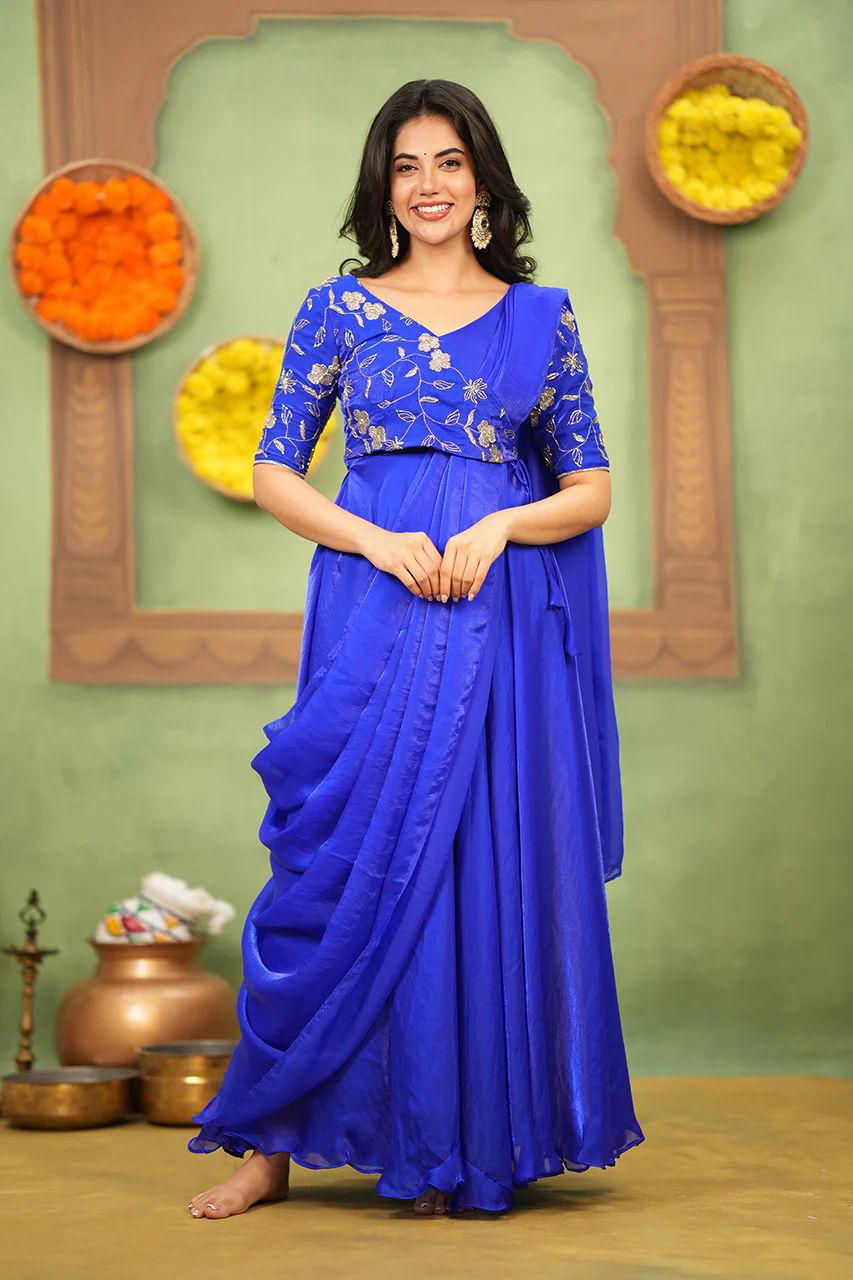 blue drape gown  
