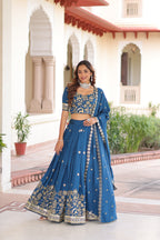 Blue designer lehenga choli with dupatta for wedding and festive wear
