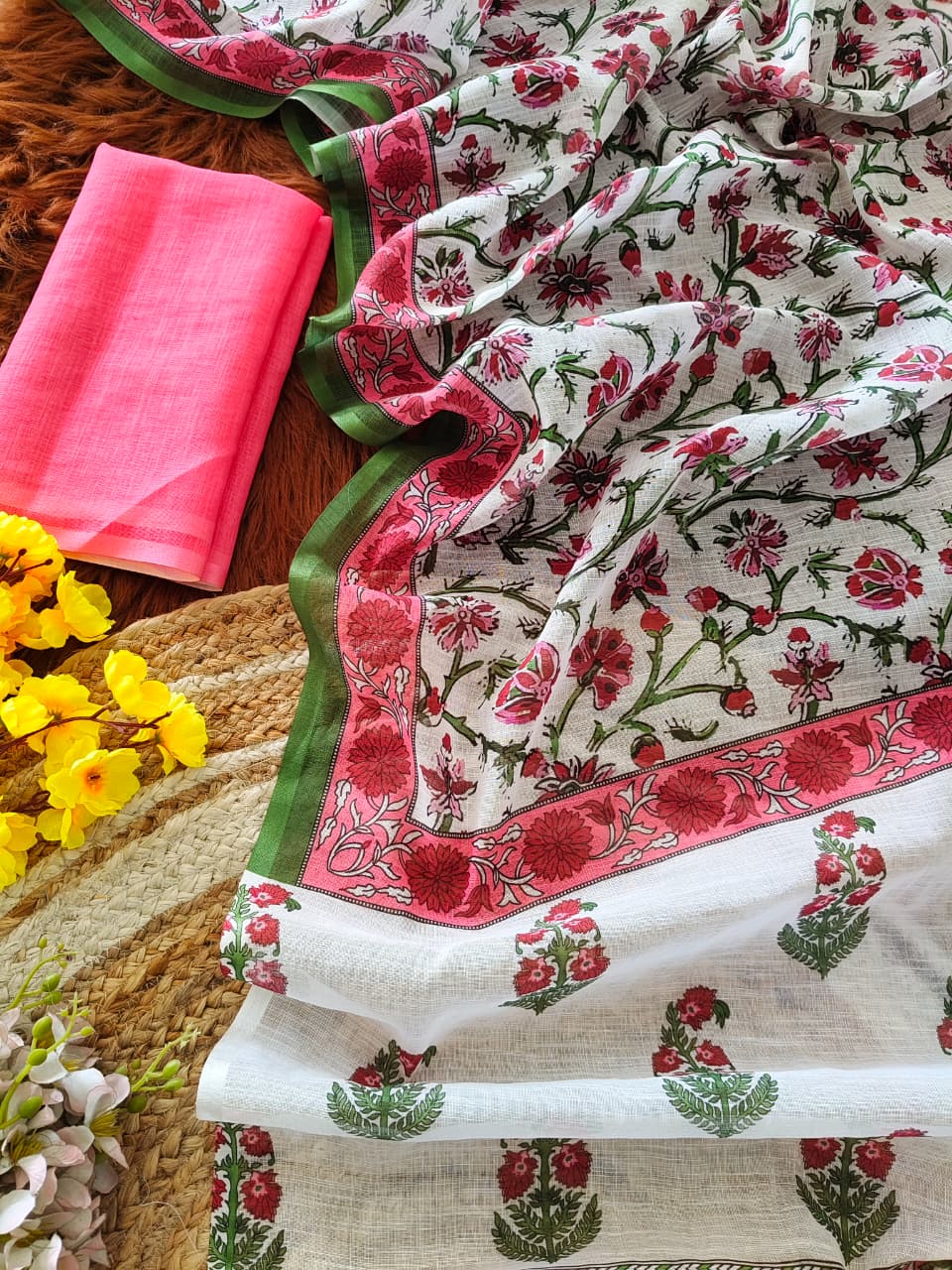 cotton linen saree  