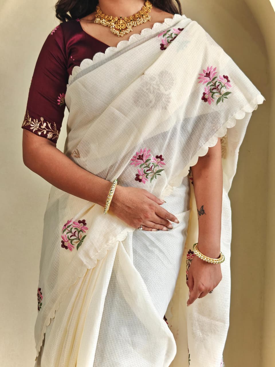 floral embroidered saree