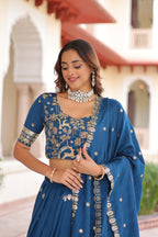 Designer dupatta with lace border and sequins detailing
