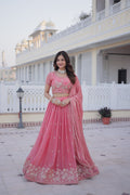 Pink Fendi silk lehenga choli with sequins and zari embroidery
