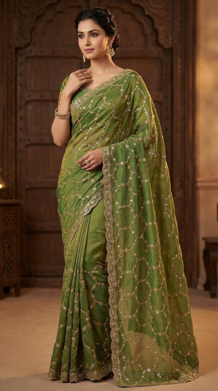 designer saree green