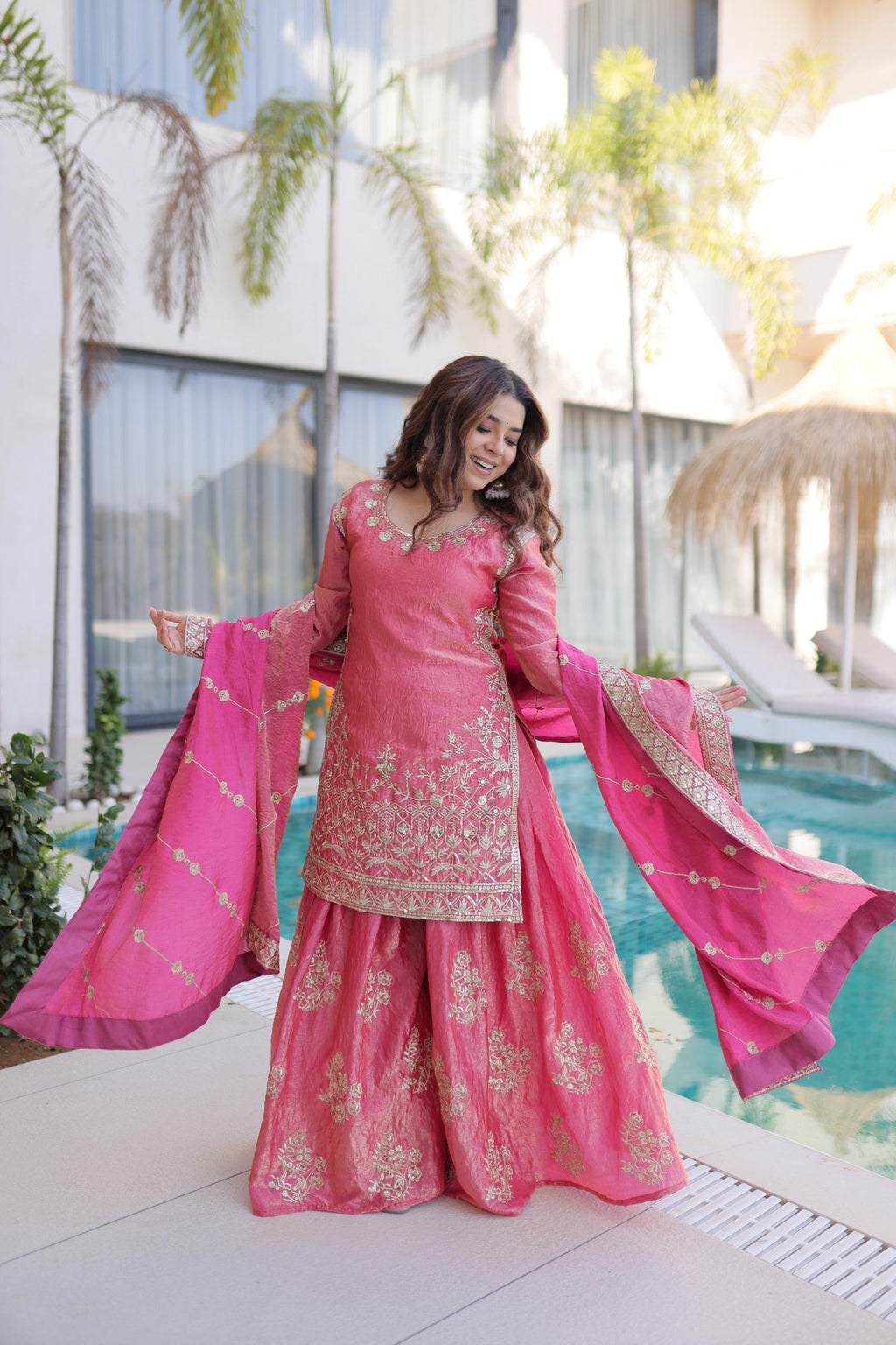 Peach sharara suit with dupatta
