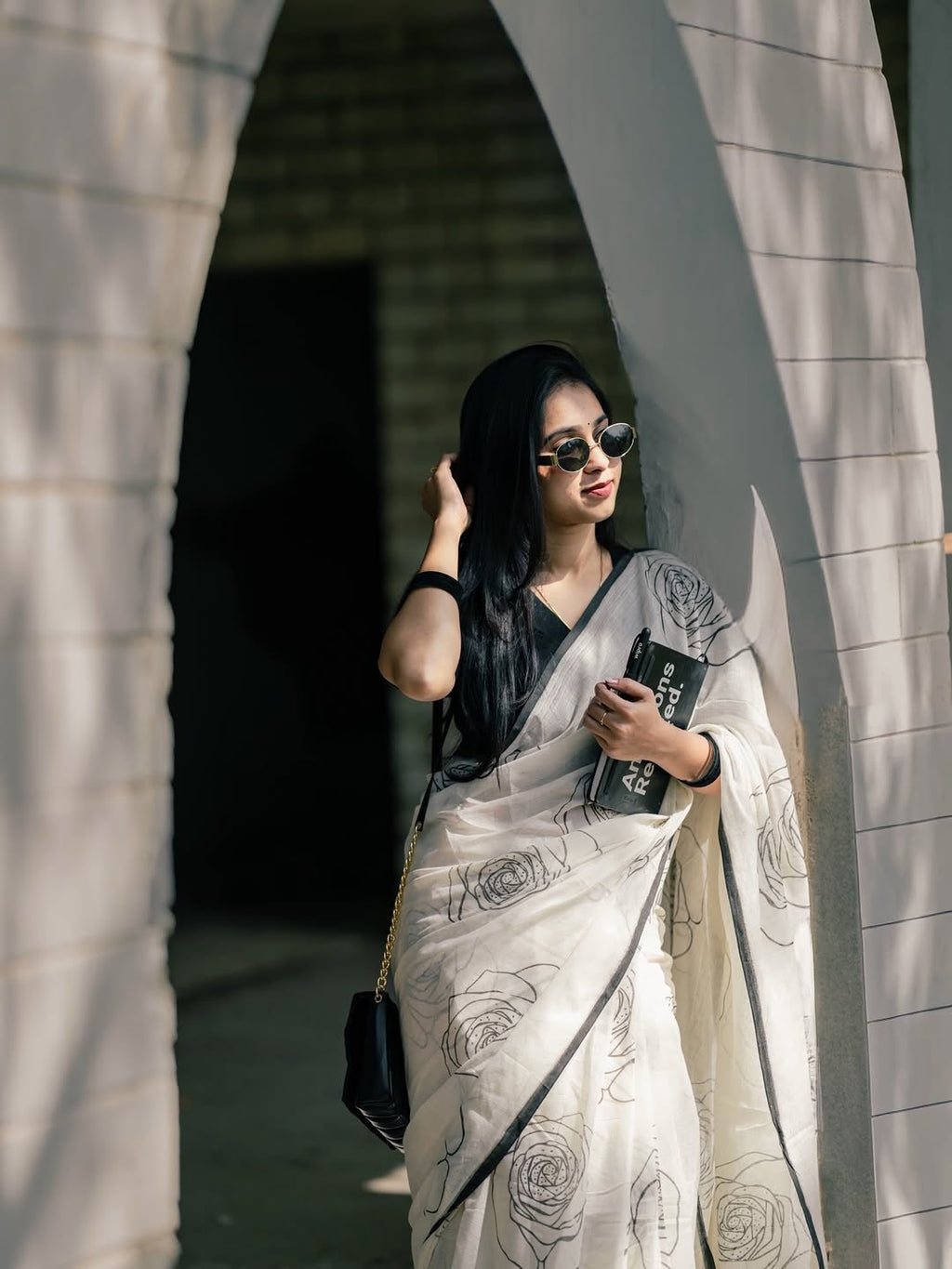 digital print linen saree  