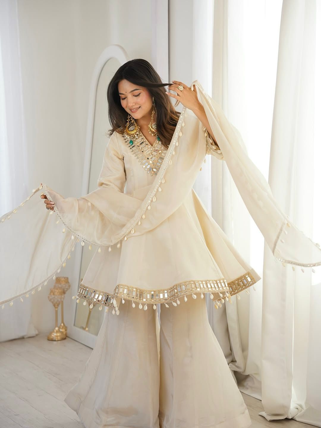 Elegant cream kurti palazzo set
