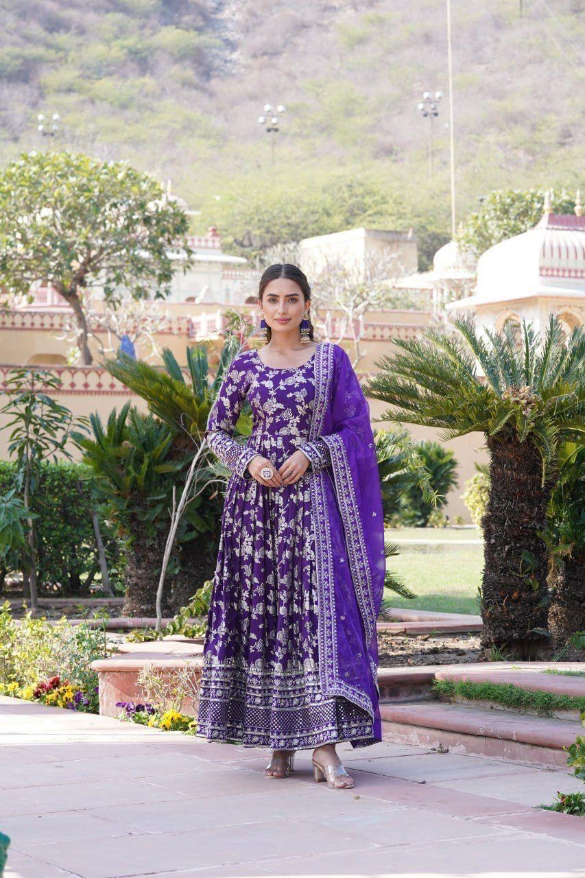 jacquard gown with dupatta  