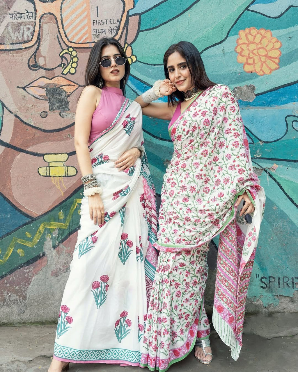 floral linen saree  