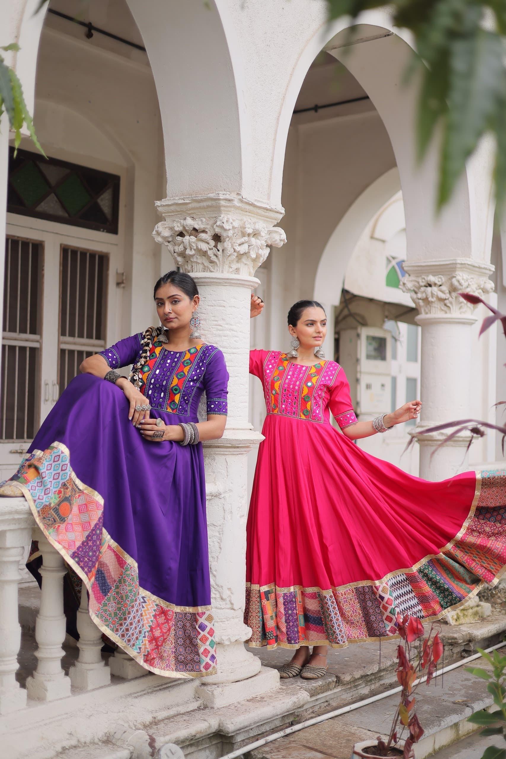 Full flare Anarkali gown perfect for Garba and Navratri celebrations
