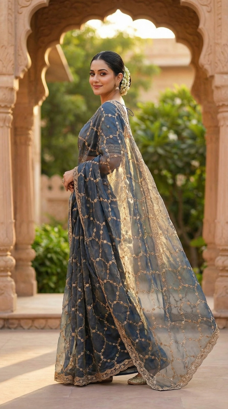 grey designer saree