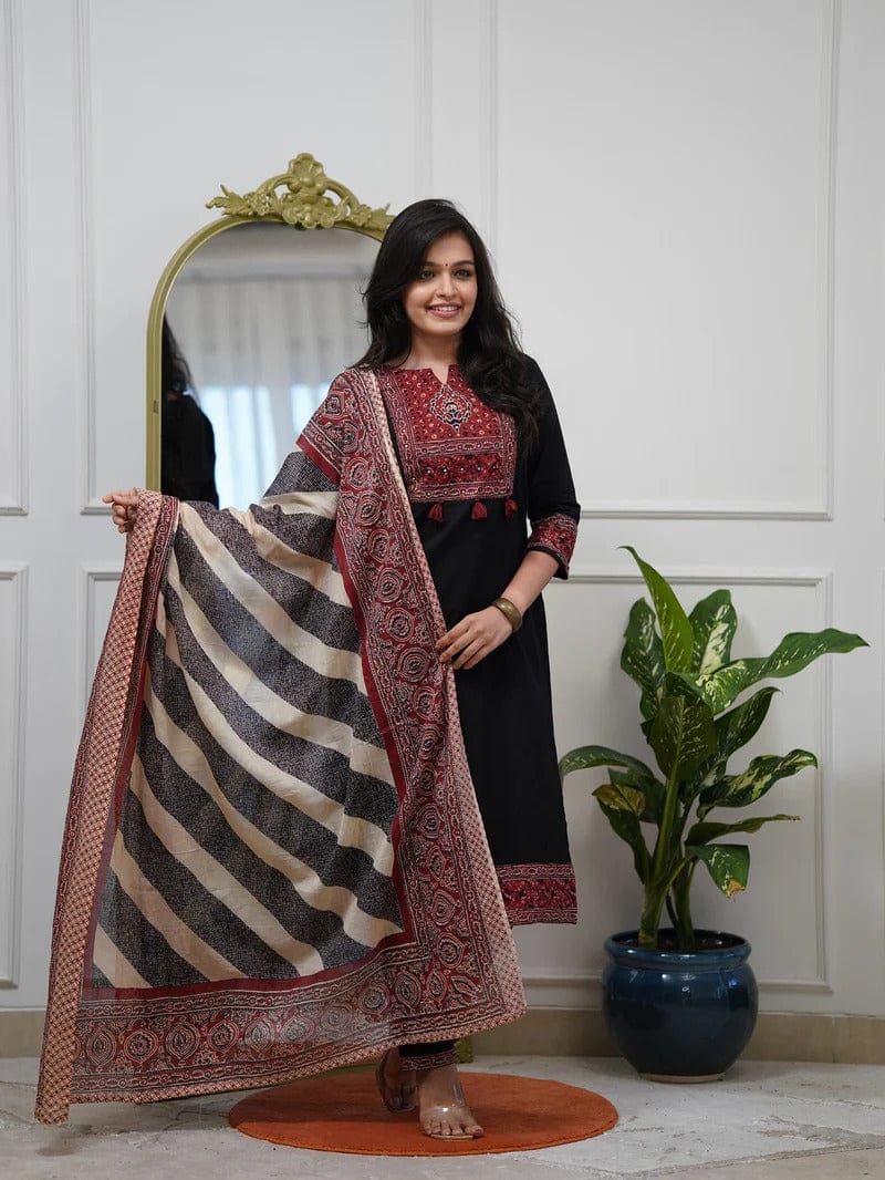Jaipuri cotton suit set with printed dupatta for office wear