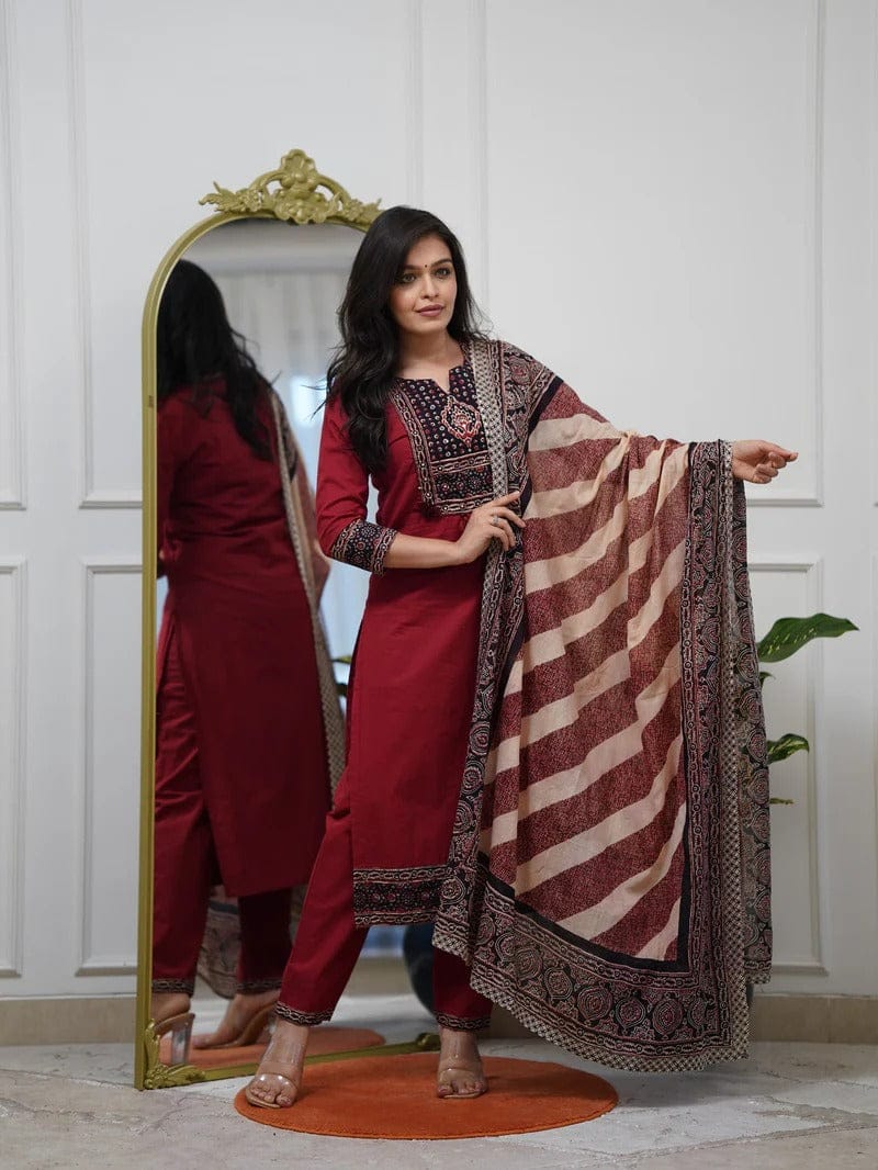 Jaipuri cotton suit set with printed dupatta for office wear