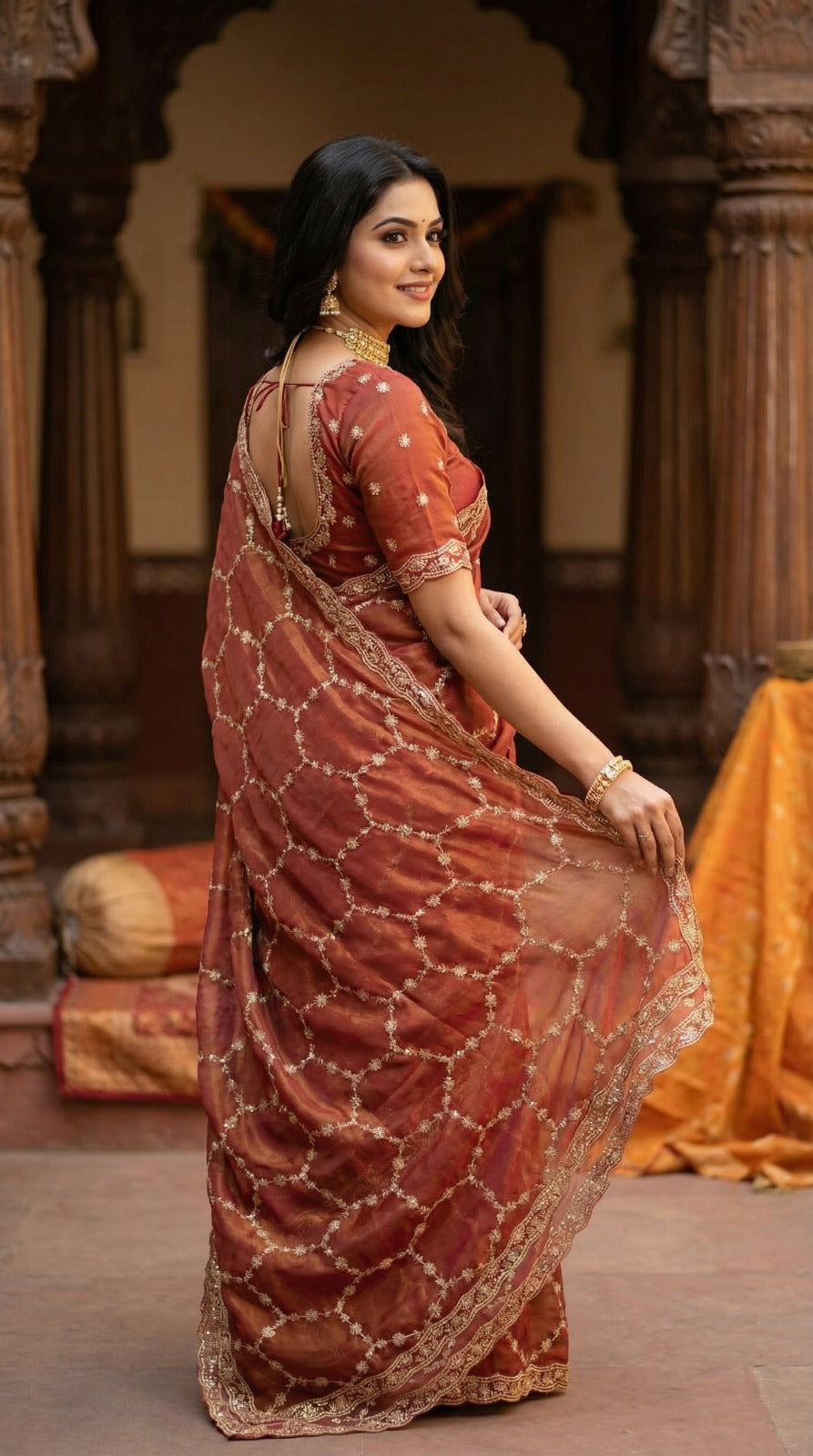 maroon partywear saree