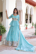 sky blue peplum lehenga choli  