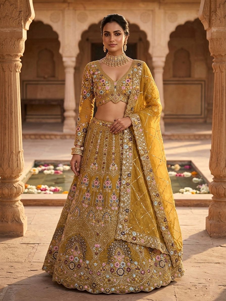 heavy embroidery lehenga for wedding