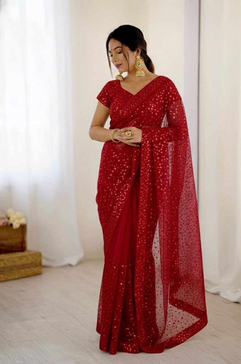 net sequins saree 