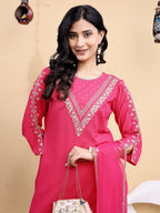 pink kurta pant dupatta set women close look
