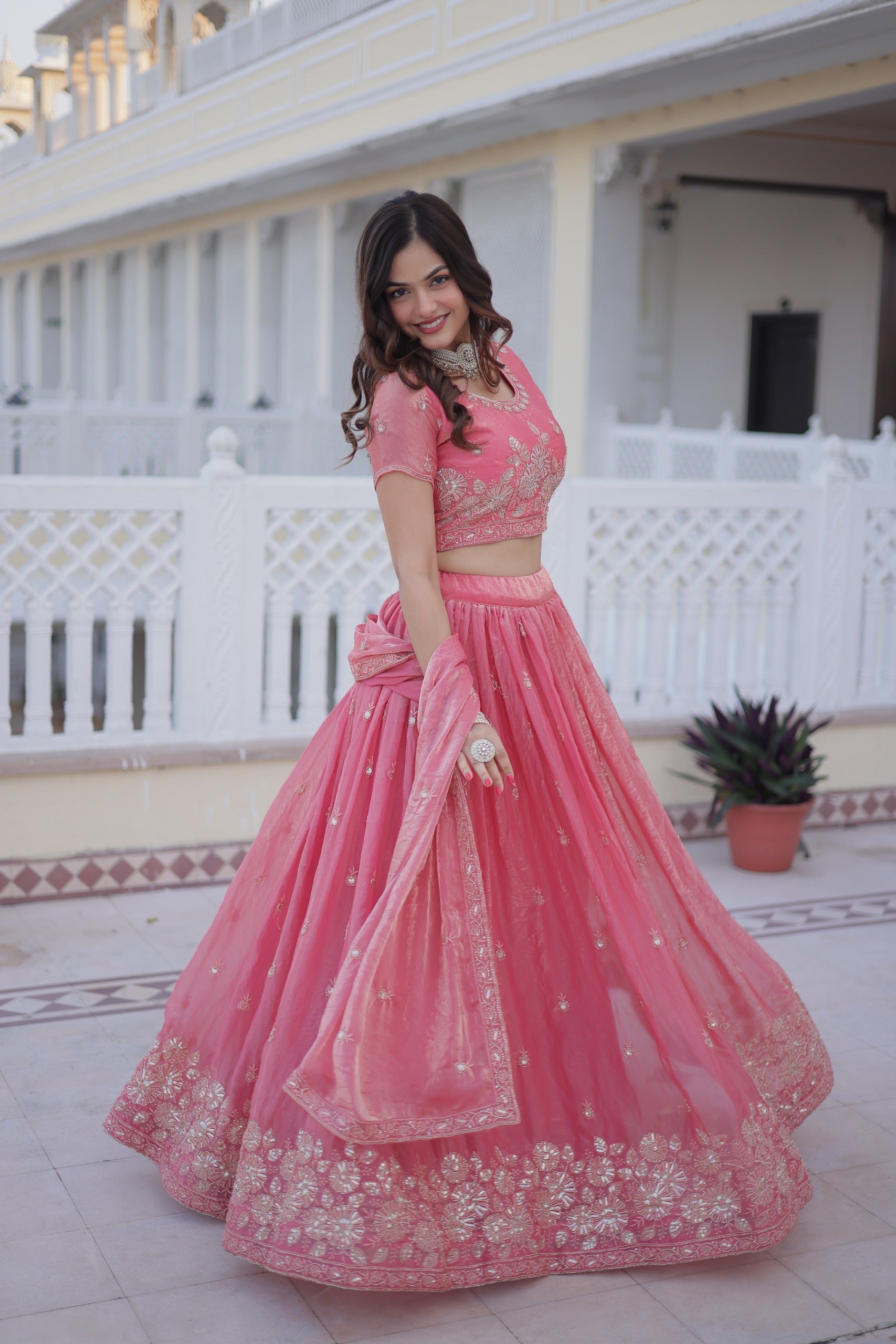 Designer pink lehenga choli full look for wedding and festive wear
