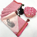 pink saree with tassels  
