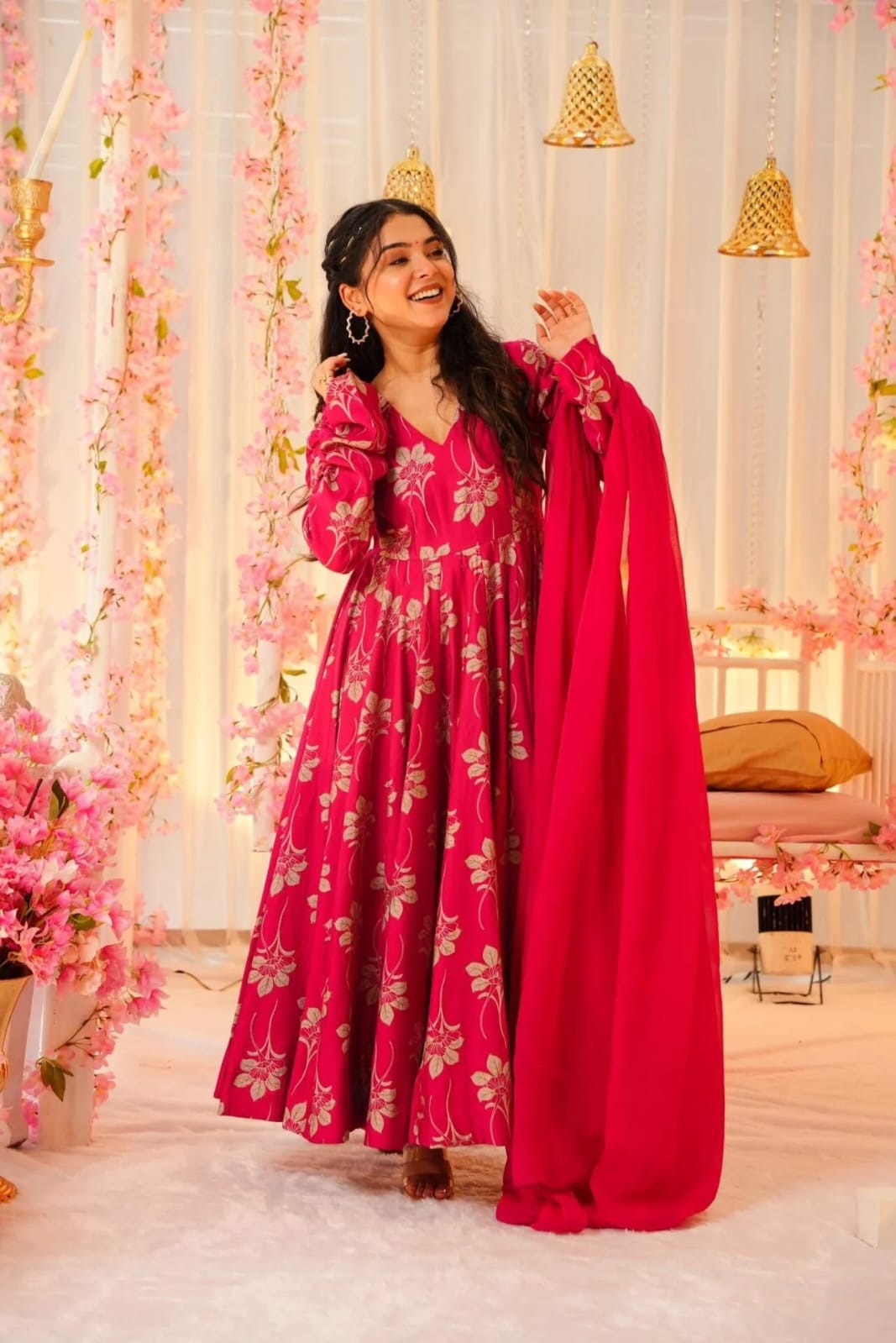 pink anarkali gown

