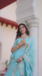 Sky Blue Designer Peplum Lehenga Choli with Sequins & Thread Embroidery – Party & Festive Wear