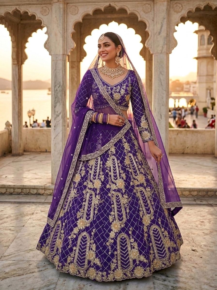 purple bridal lehenga
