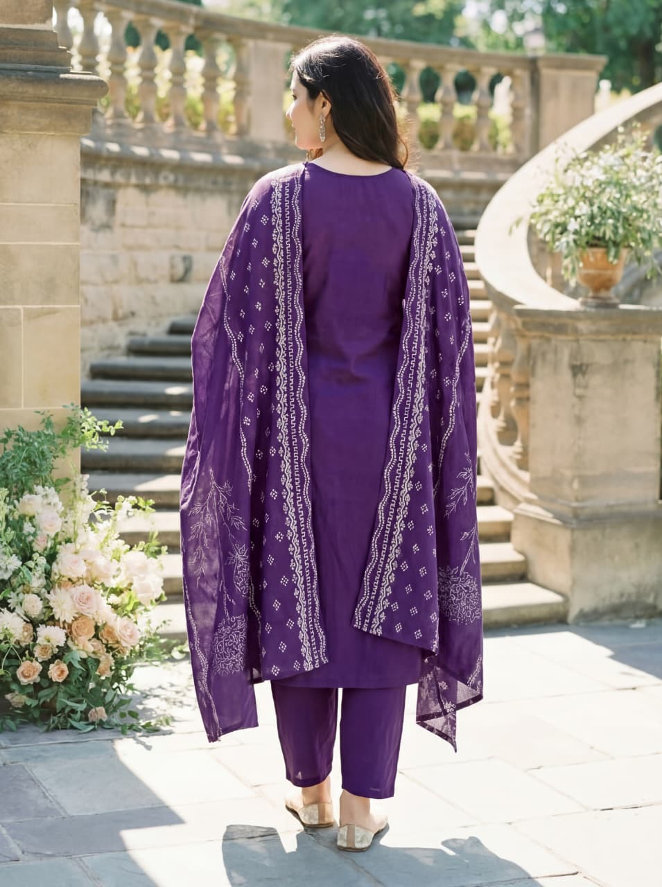 purple kurta set with dupatta  
