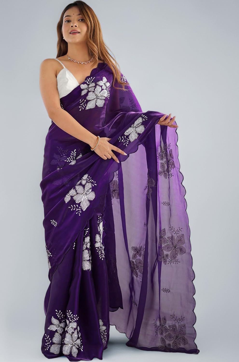 Purple party wear sequence saree for women with lightweight fabric  
