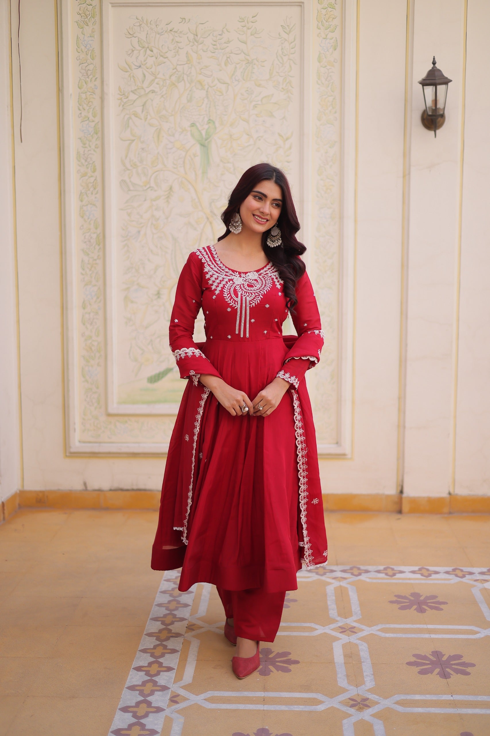 red anarkali gown